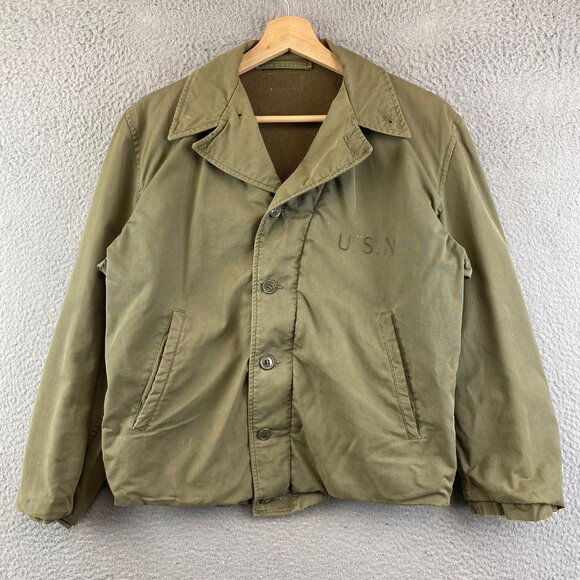Vintage WWII USN Navy Deck Jacket N-4 Field Coat Medium Lined Green 1940s - Picture 1 of 16